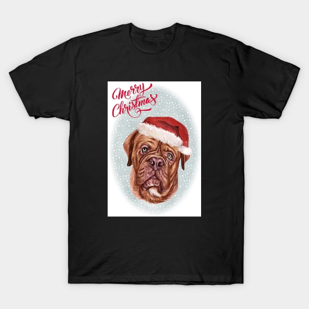 Dogue de Bordeaux Christmas Greeting T-Shirt by Puppy Eyes